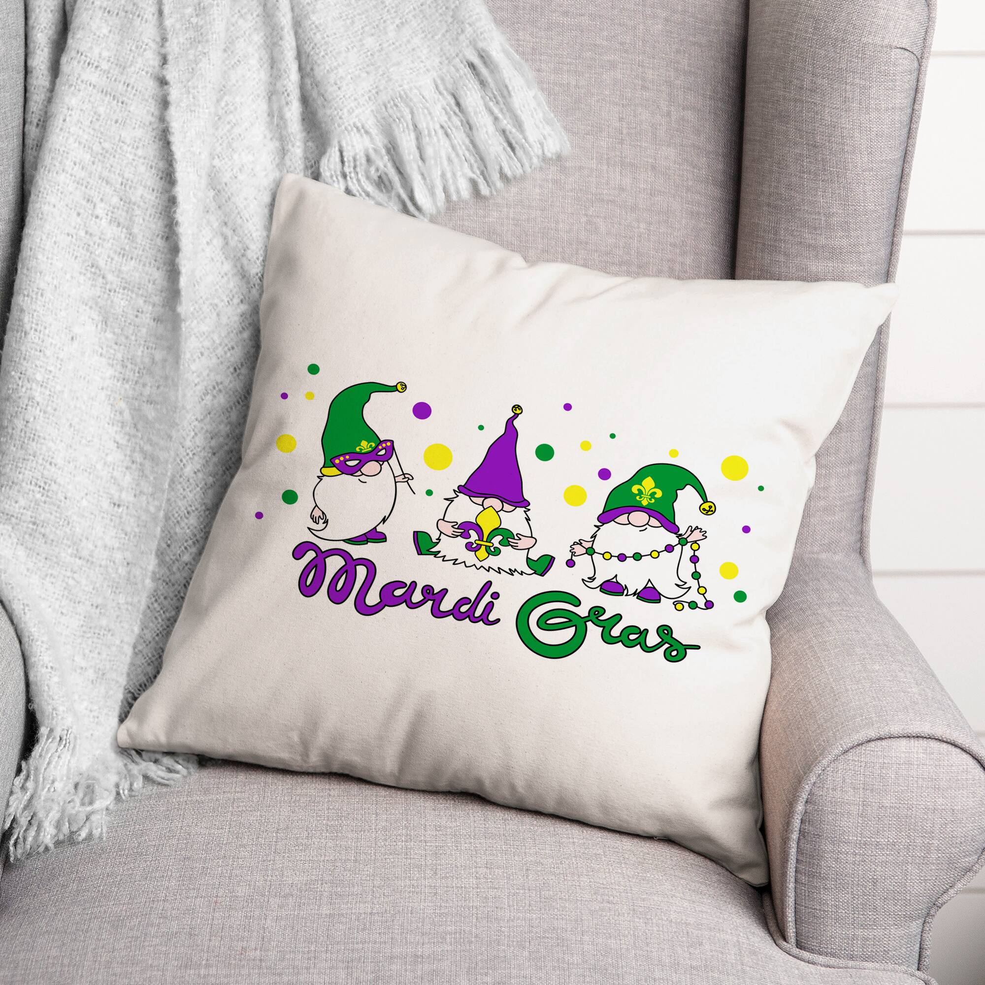 Mardi Gras Gnome Throw Pillow